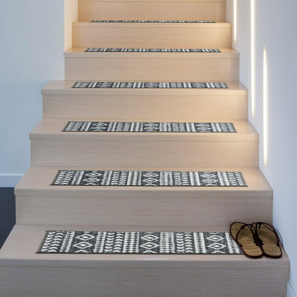 World Rug Gallery Geometric Bohemian Non-Slip Stair Treads8.6 x 26 Gray, 4PK 1539GRAY4PK
